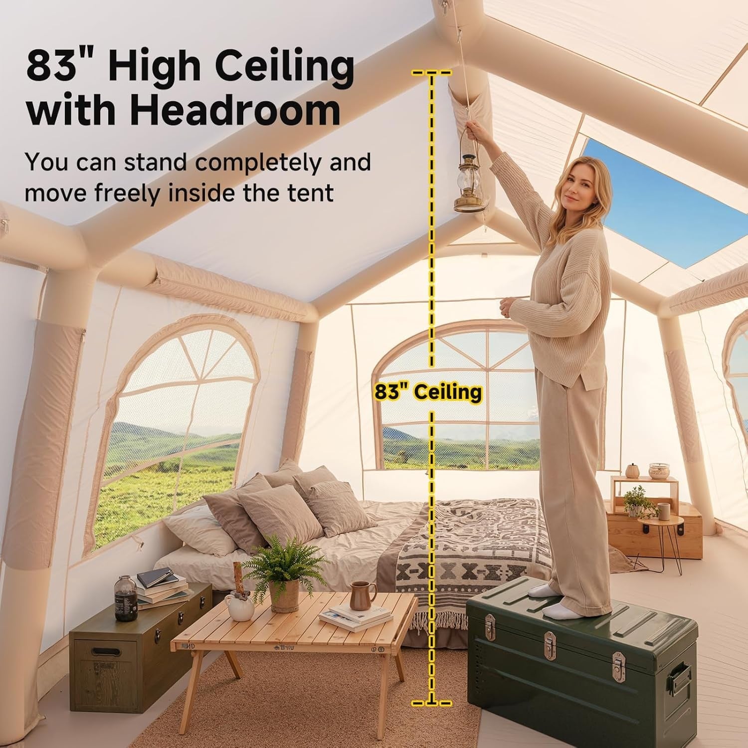 10-12 Person Inflatable Camping Tent Waterproof 2 Room Air Beam