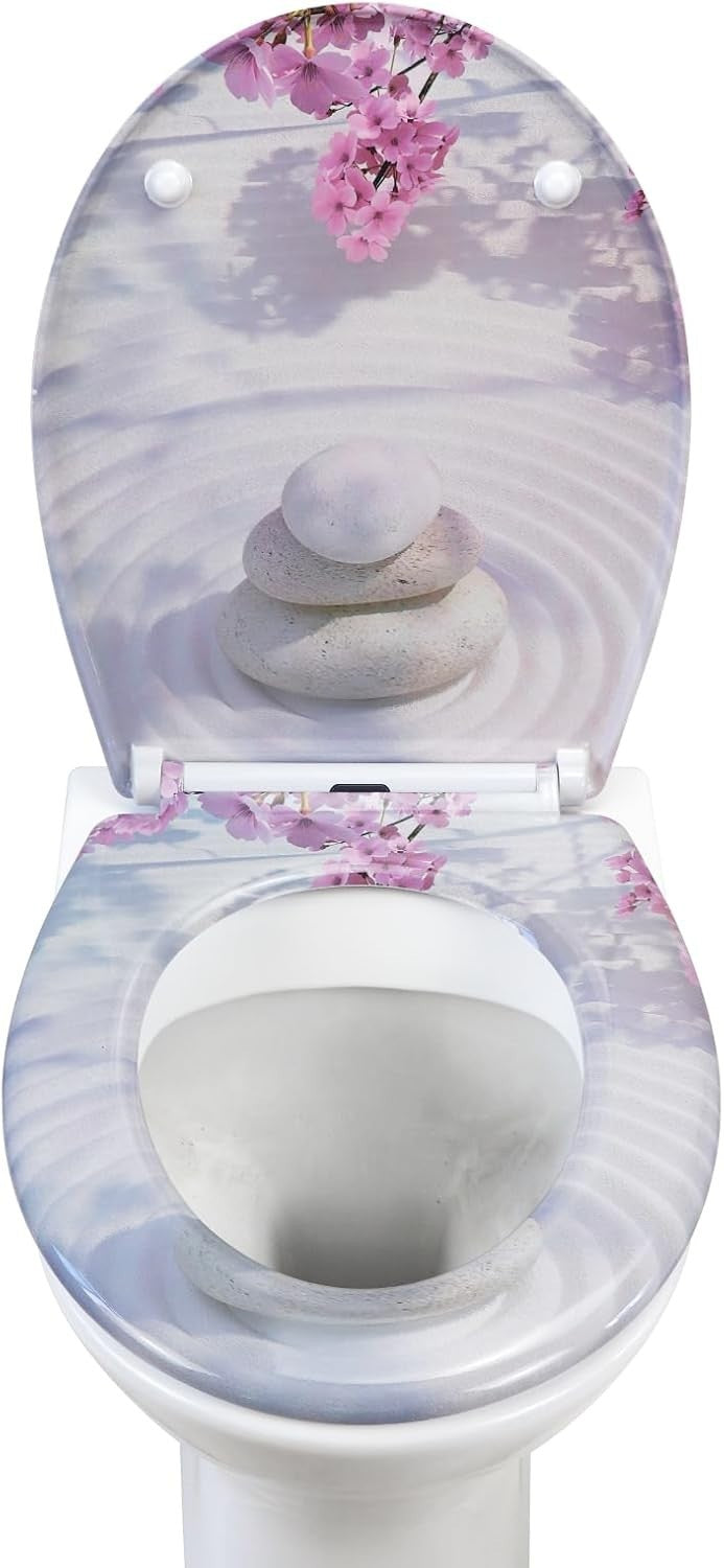 Toilet Seat Soft Close Quick Release Top Fix Colorful Patterns 45x37cm Duroplast