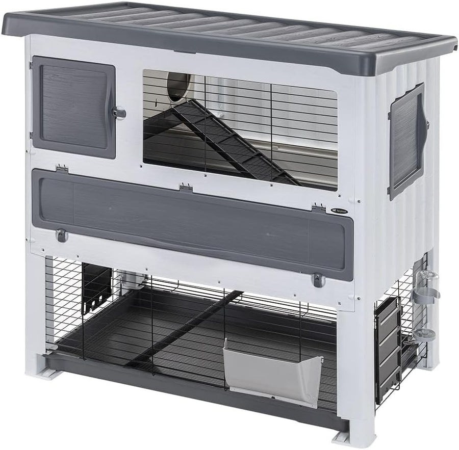 Large Outdoor Rabbit Hutch Double Floor Weatherproof Easy Clean Lodge