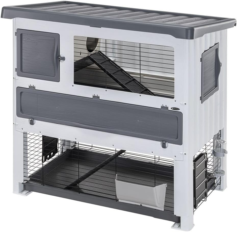 Large Outdoor Rabbit Hutch Double Floor Weatherproof Easy Clean Lodge