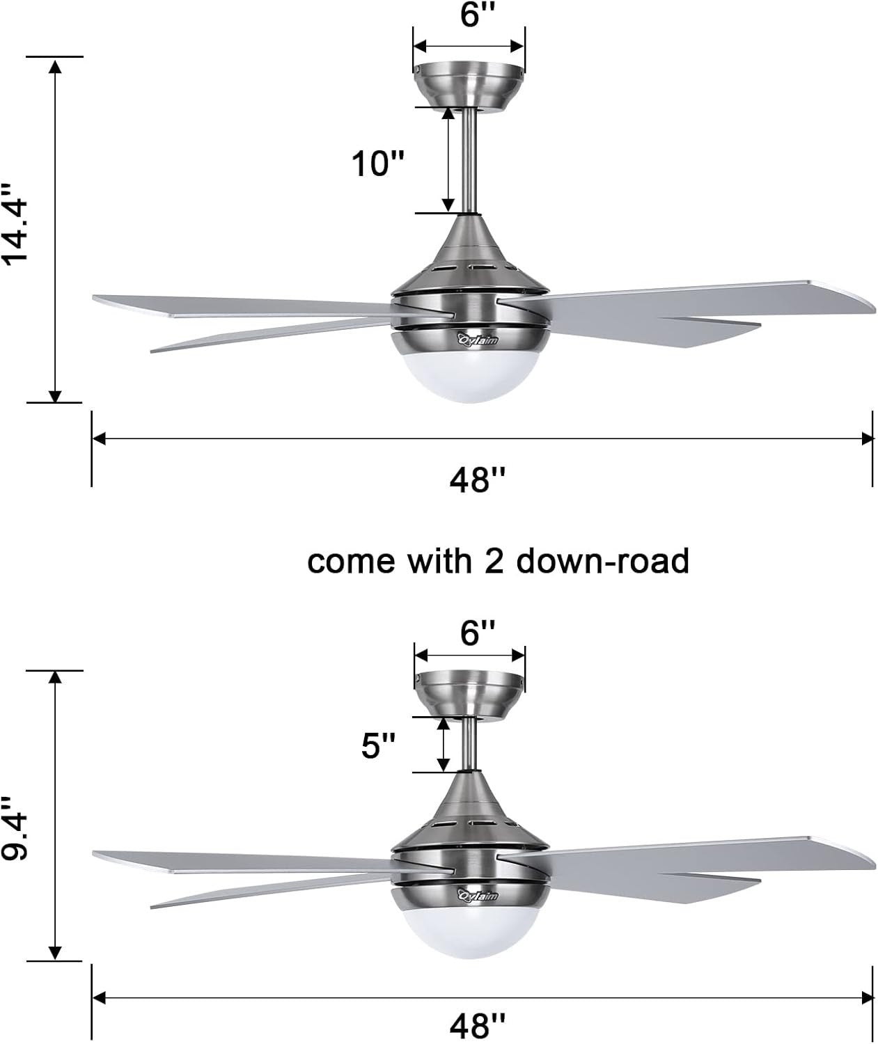 Ovlaim 122cm Ceiling Fan with Light, Silent DC Motor, 6 Speeds, Remote Control