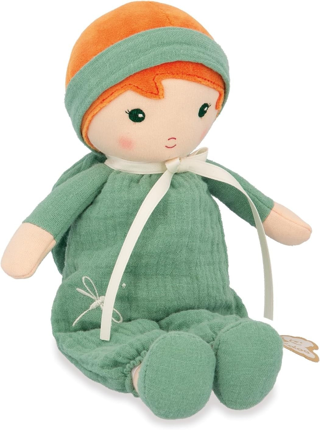 25cm Soft Fabric Rag Doll Muslin Dungarees Personalised Ribbon Newborn Gift