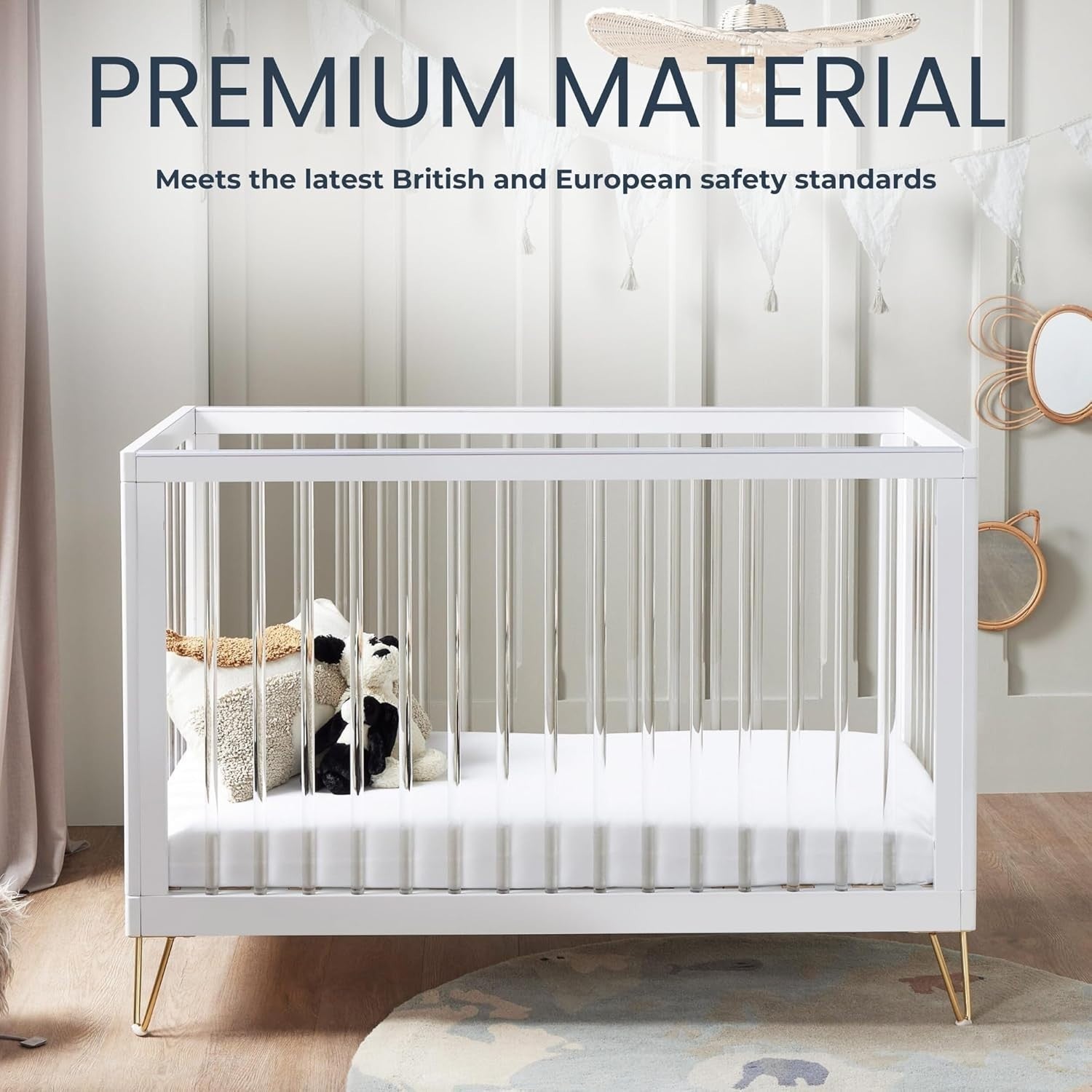Acrylic Baby Cot Bed Convertible Toddler Bed Adjustable Height Modern Design
