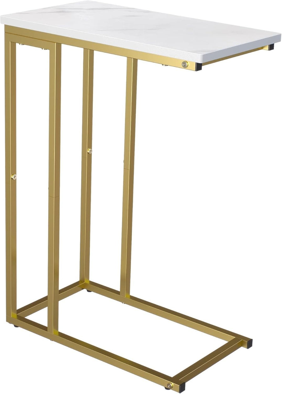 Slim C-Shaped Side Table with Marble Top, Slide Under Sofa Bed, Stylish & Sturdy