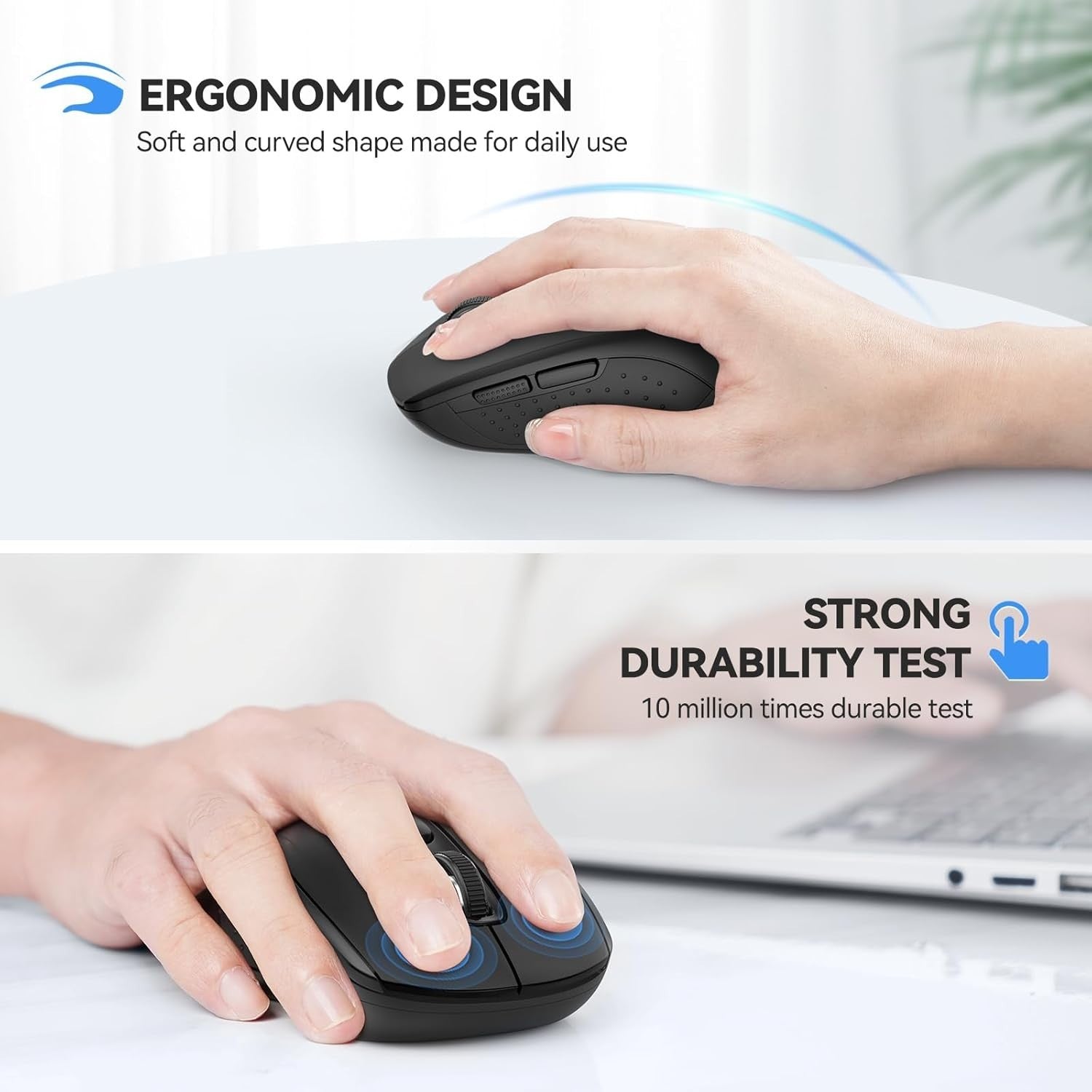 Wireless Bluetooth Mouse 4000DPI Multi Device Ergonomic Long Battery Laptop PC