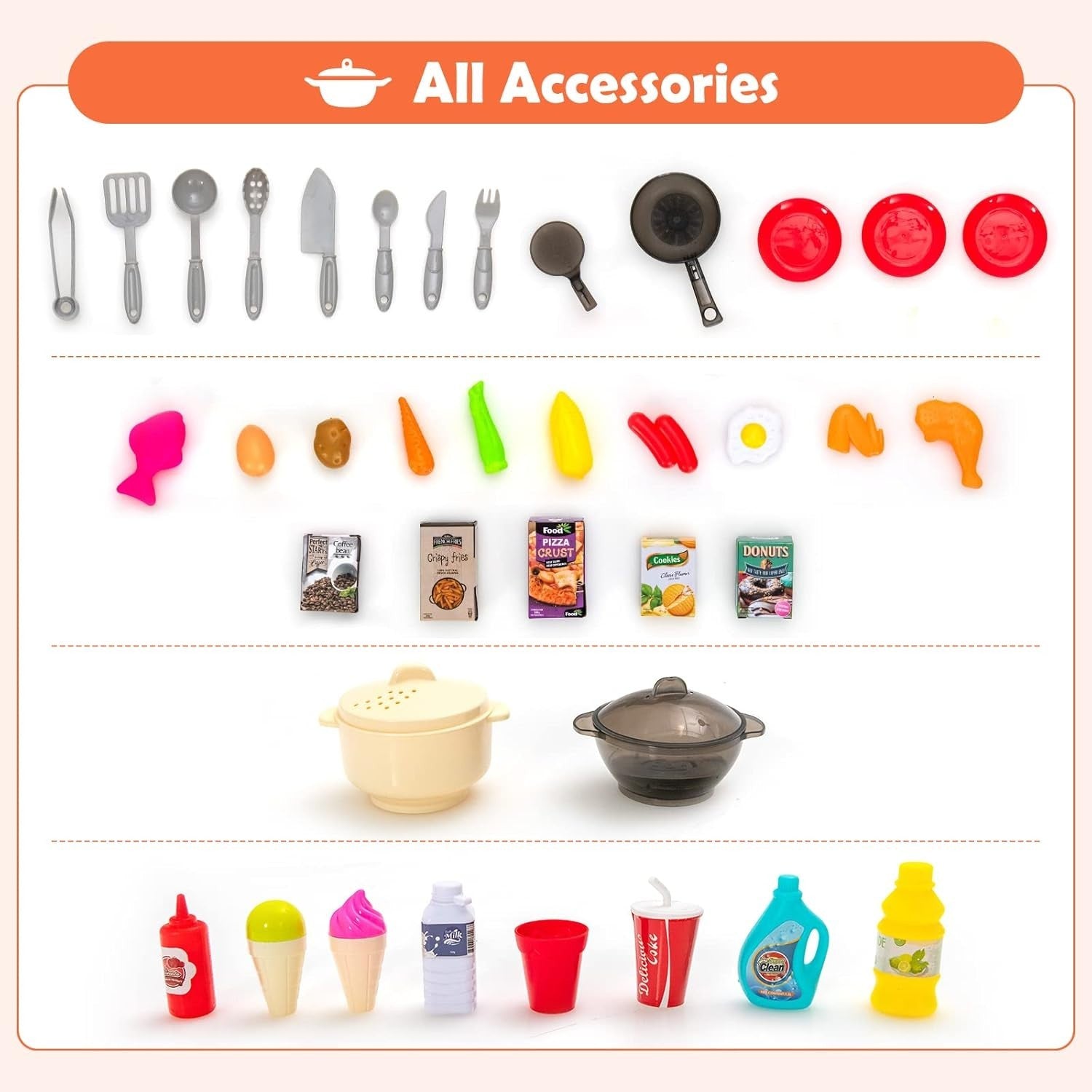 Kids Kitchen Playset w/ 67PCS Lights Sounds Steam Sink Orange