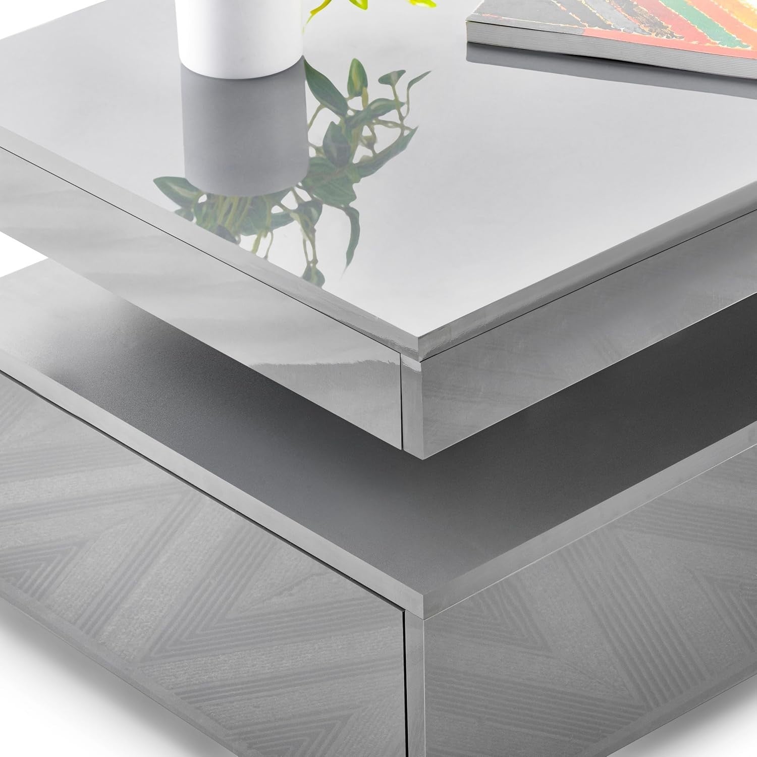 High Gloss Rectangle Coffee Table with 2 Drawers & RGB LED Lights 94x47x38cm