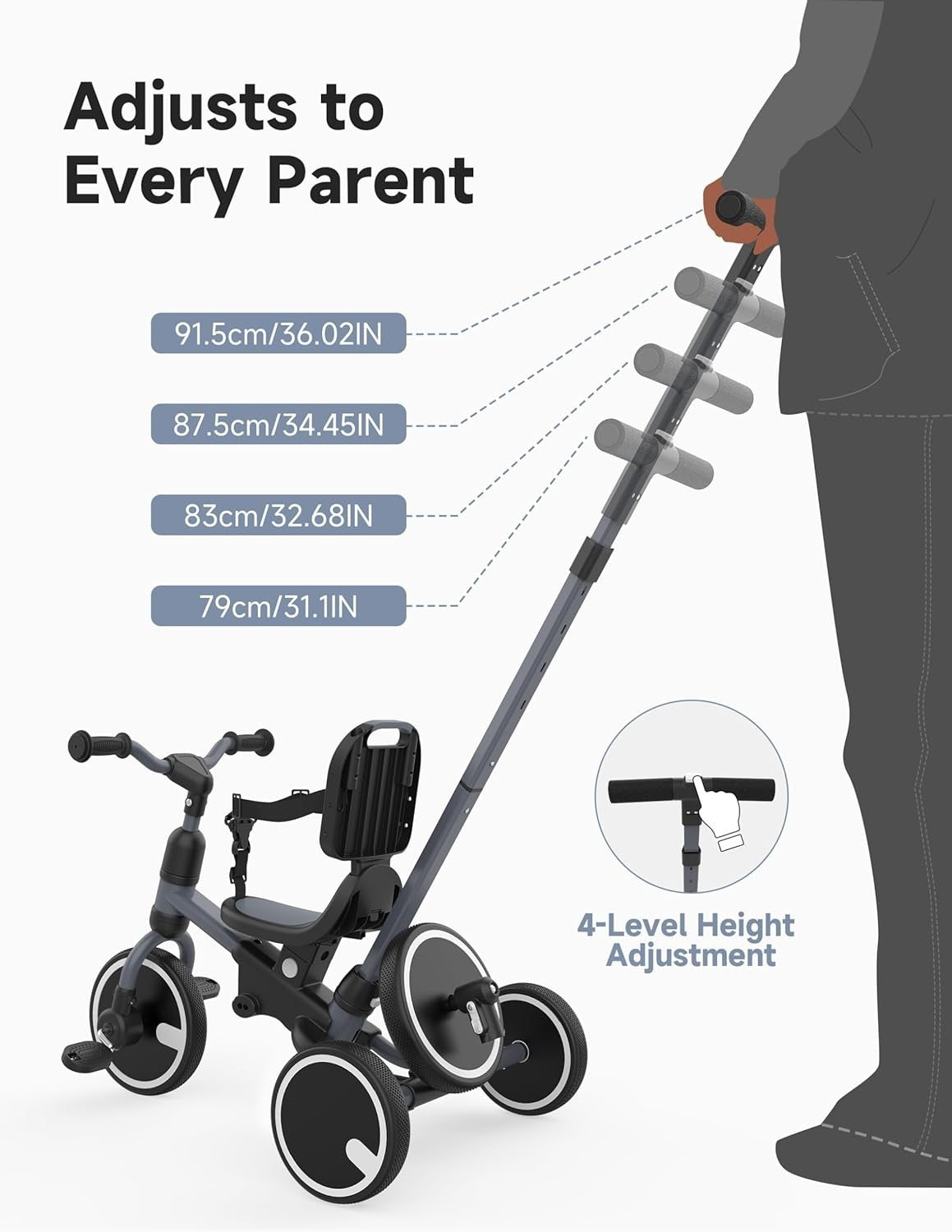 5 In 1 Toddler Trike Push Handle Safety Harness Balance Bike Ride On