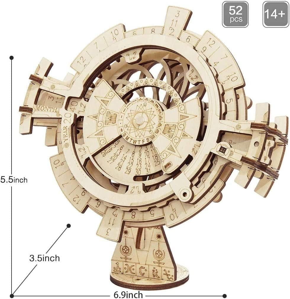 Wooden Perpetual Calendar Puzzle DIY Kit – 3D Gear Desk Toy Gift Adults