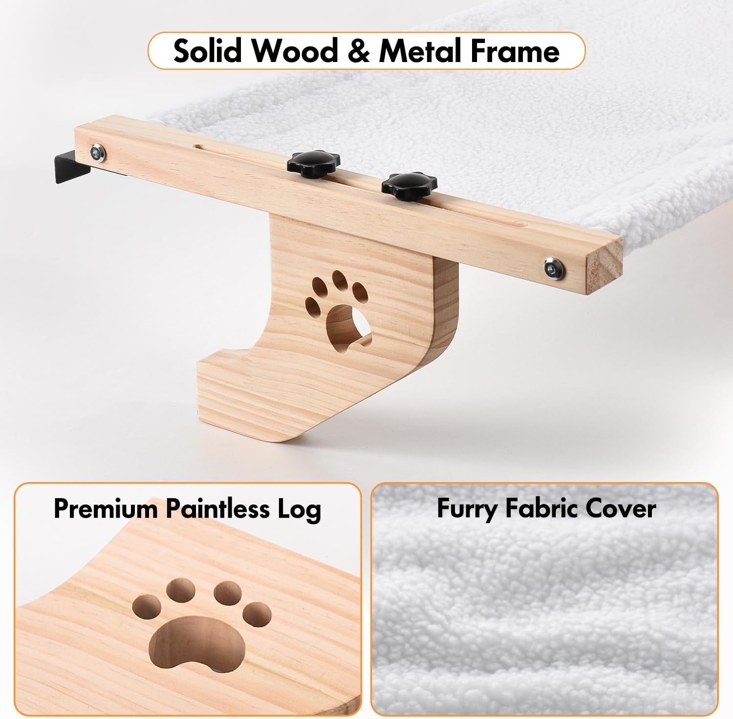 Cat Window Hammock Perch Wood Metal Frame Adjustable Large Cat Bed