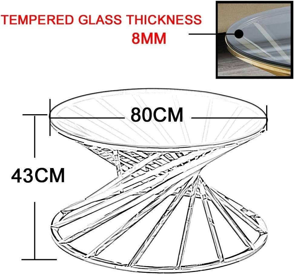 Golden Round Glass Coffee Table with Stainless Steel Spiral Frame 80x43cm