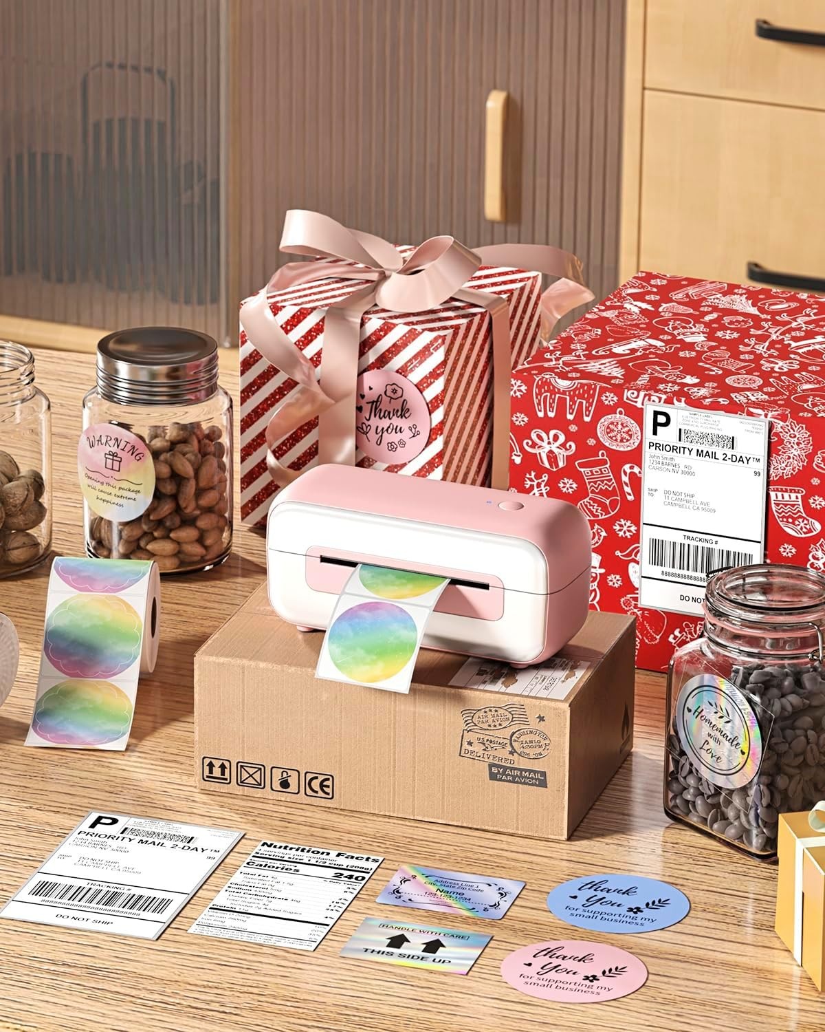 Bluetooth Thermal Shipping Label Printer 4x6 Desktop Pink