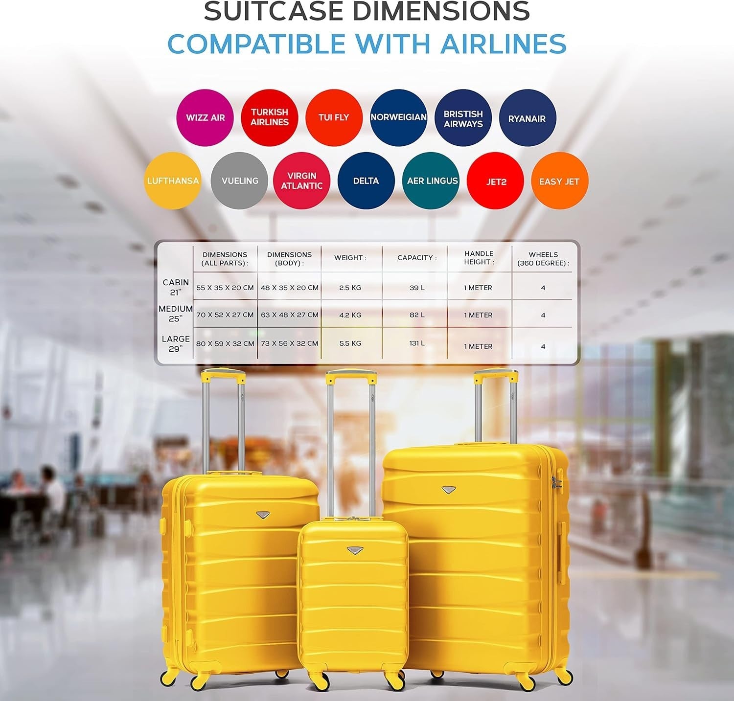 Medium 25” ABS Check-In Suitcase Lightweight Hard Shell 4 Spinner