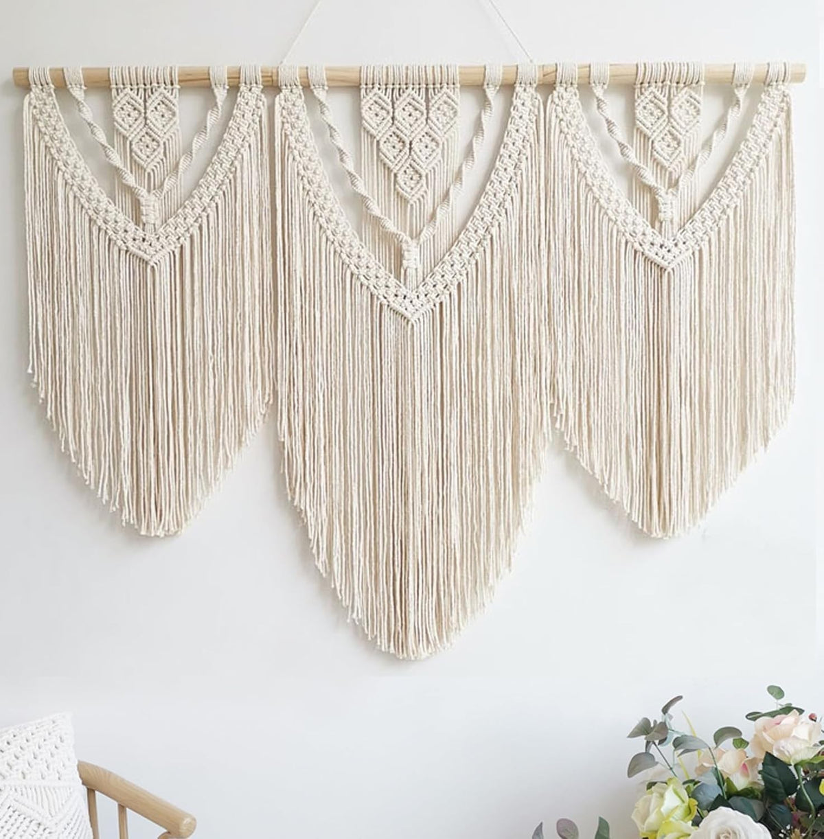 Large Boho Macrame Wall Hanging – Cotton Tapestry Decor 43"x32"