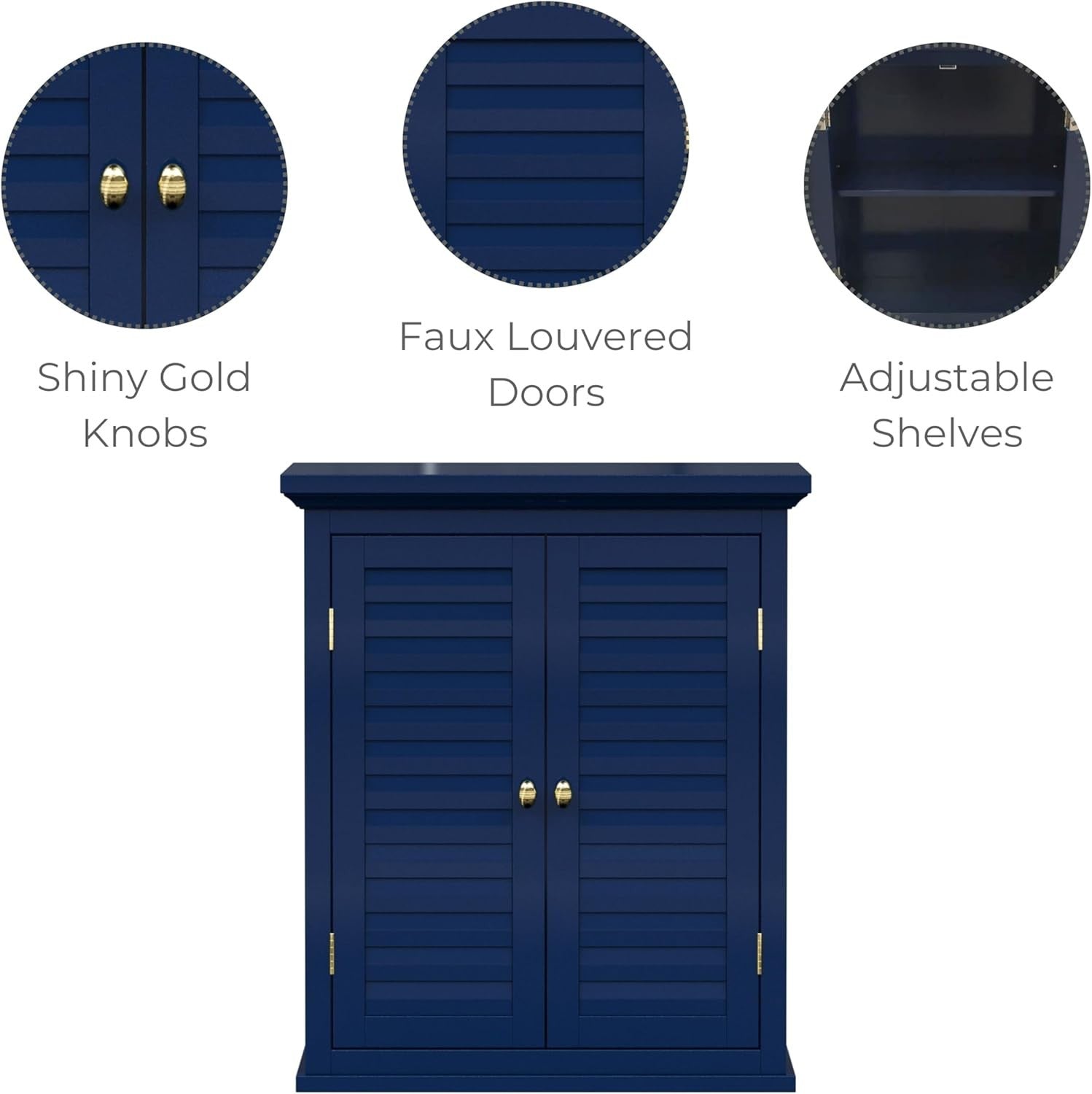 Farmhouse Wall Cabinet Navy Two-Door Storage with Adjustable Shelf 51x18x61cm