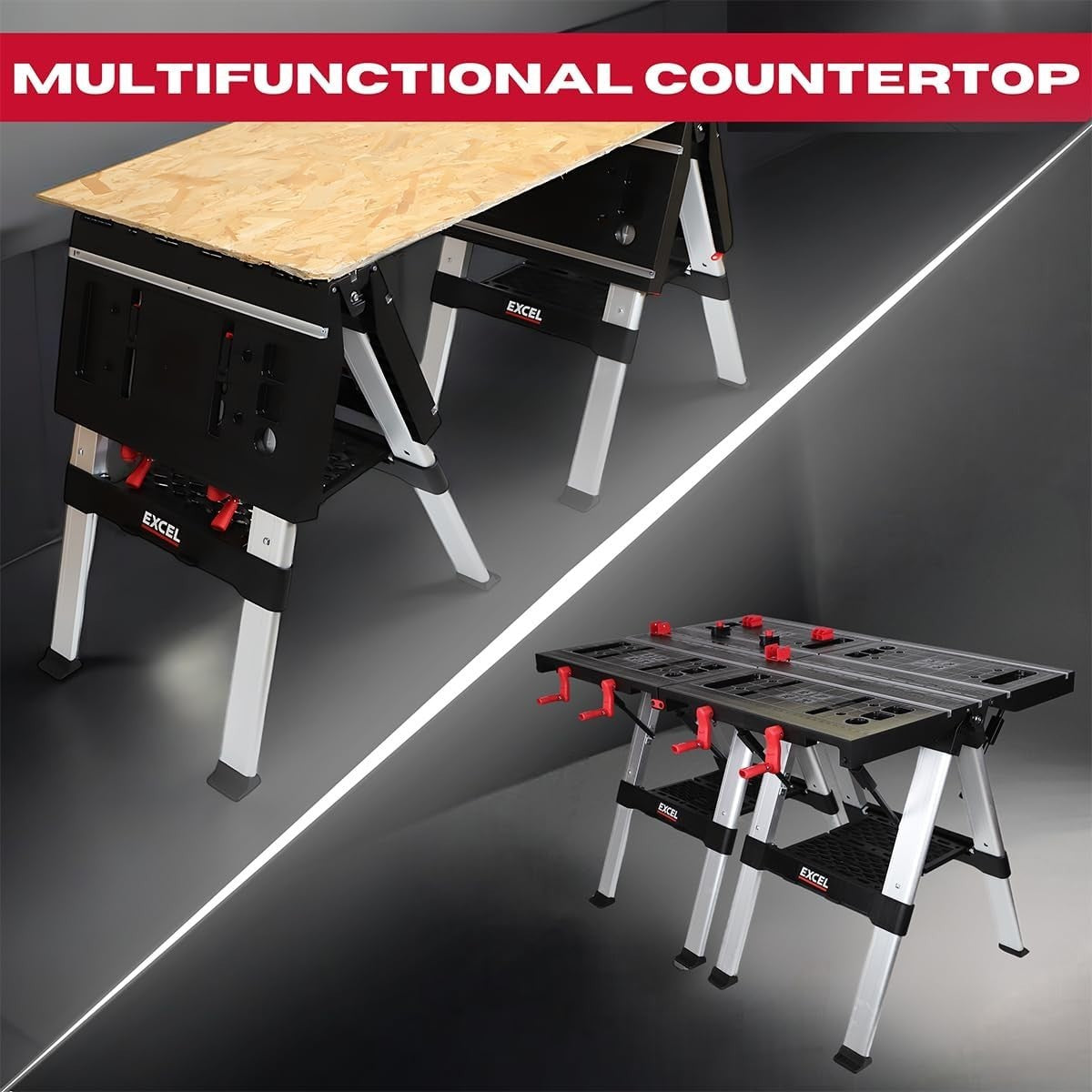 Folding Workbench Twin Pack Adjustable Height Sawhorse Set 150kg/300kg