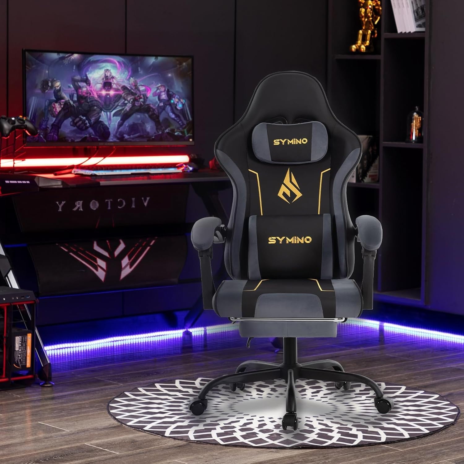 Ergonomic Gaming Chair Recliner w/ Footrest Lumbar PU Leather Black&grey
