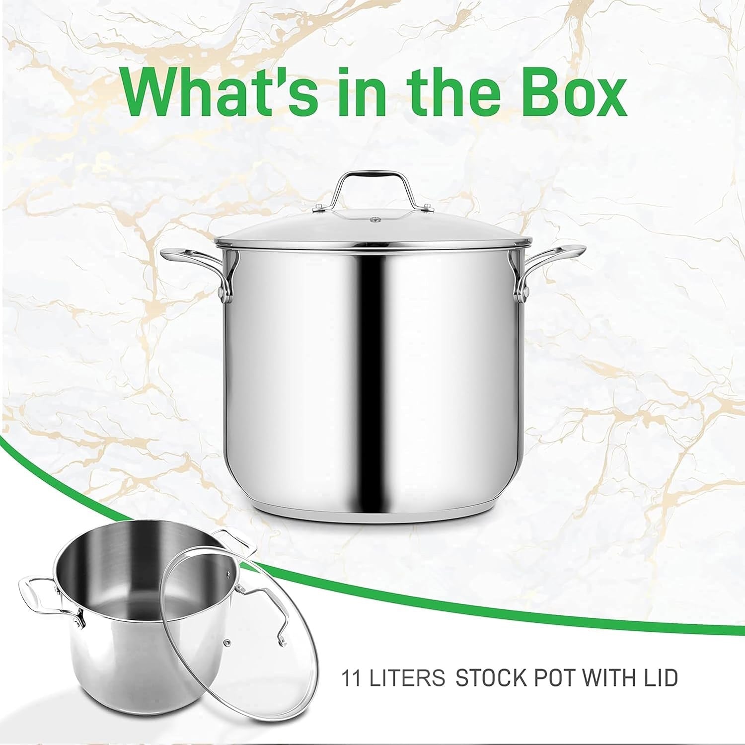 11.3L Stainless Steel Stock Pot with Glass Lid Induction Ready Heavy Duty Soup