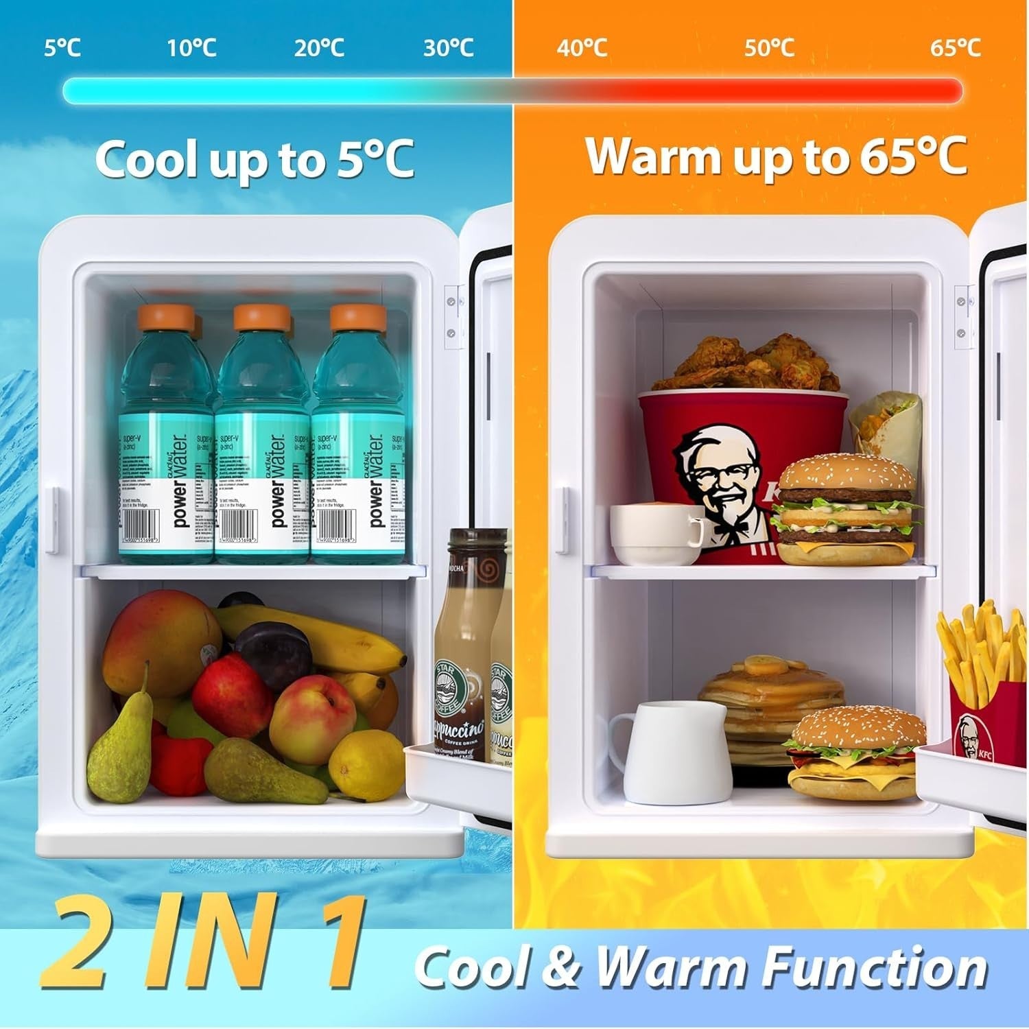 15L Mini Fridge Cooler & Warmer 21 Can Portable Small Fridge White