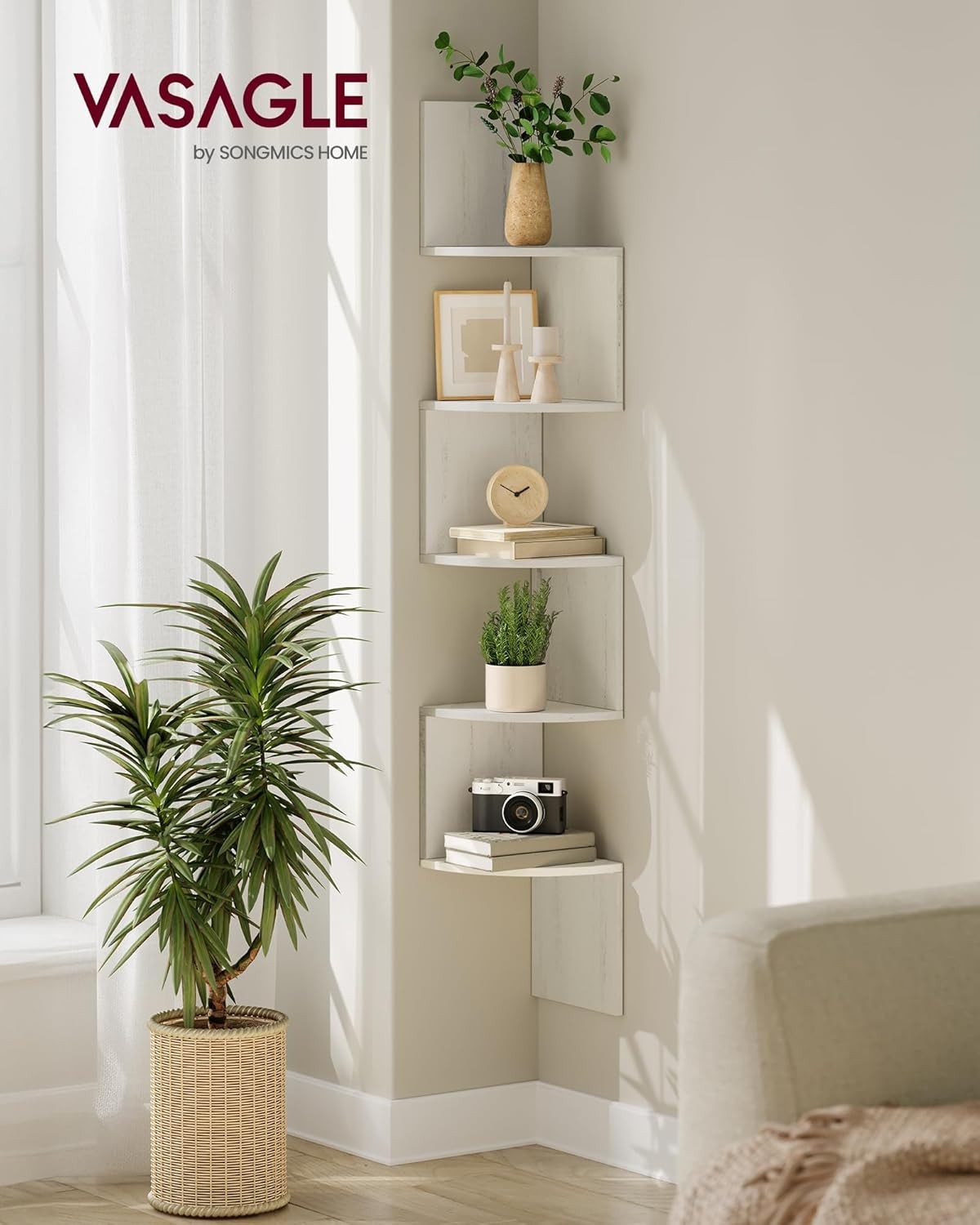 Modern 5-Tier Corner Shelf Floating Wall Unit | Space-Saving Display Storage Whi