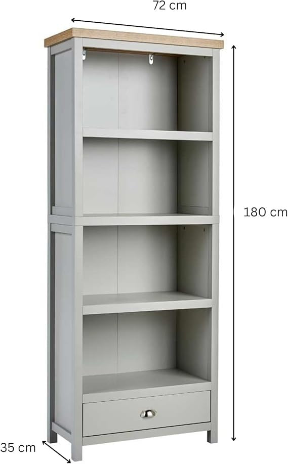 Tall Bookcase with Drawer & 4 Shelves Grey Oak Effect | Modern Storage Unit