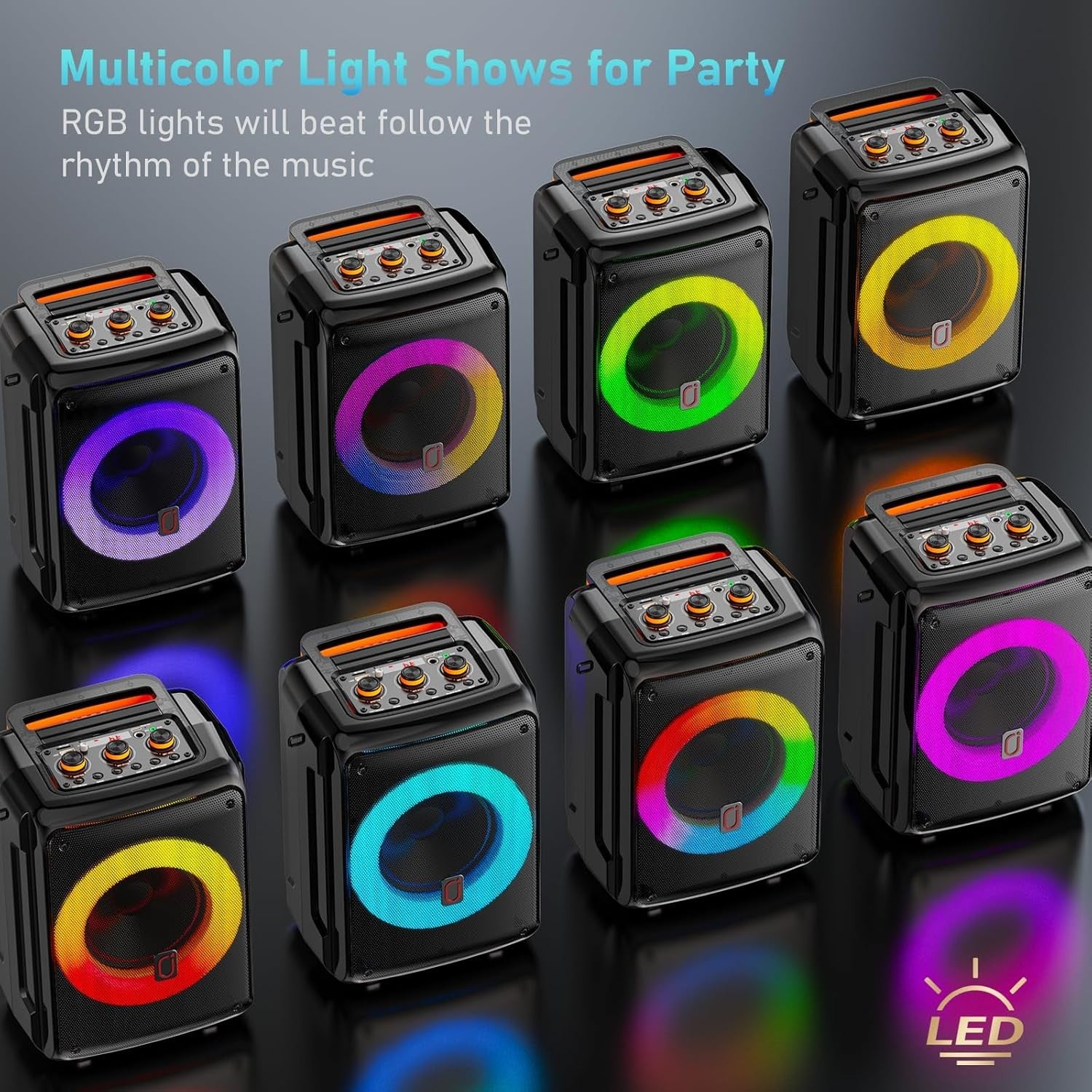 Portable Karaoke Machine 2 Mics Bluetooth 5.3 DJ Lights TWS