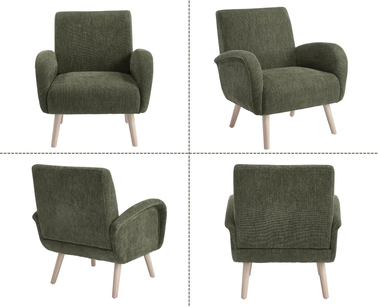 Green Chenille Accent Tub Chair Wooden Legs Modern Armchair