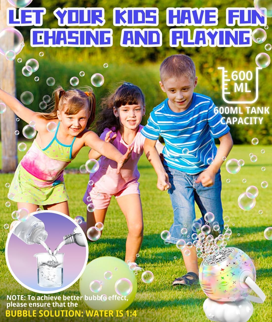 Bubble Machine 600ml Large Bubble Maker LED Light Toy