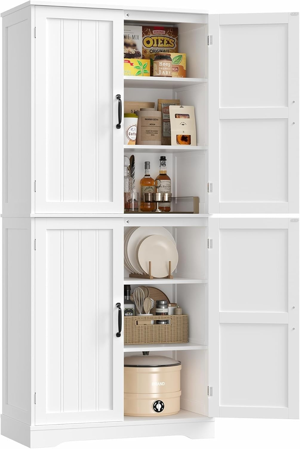 Tall Kitchen Pantry Cabinet 4-Door Storage Cupboard White