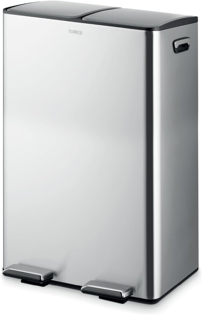 60L Recycling Pedal Bin 2x30L Dual Compartment Silver