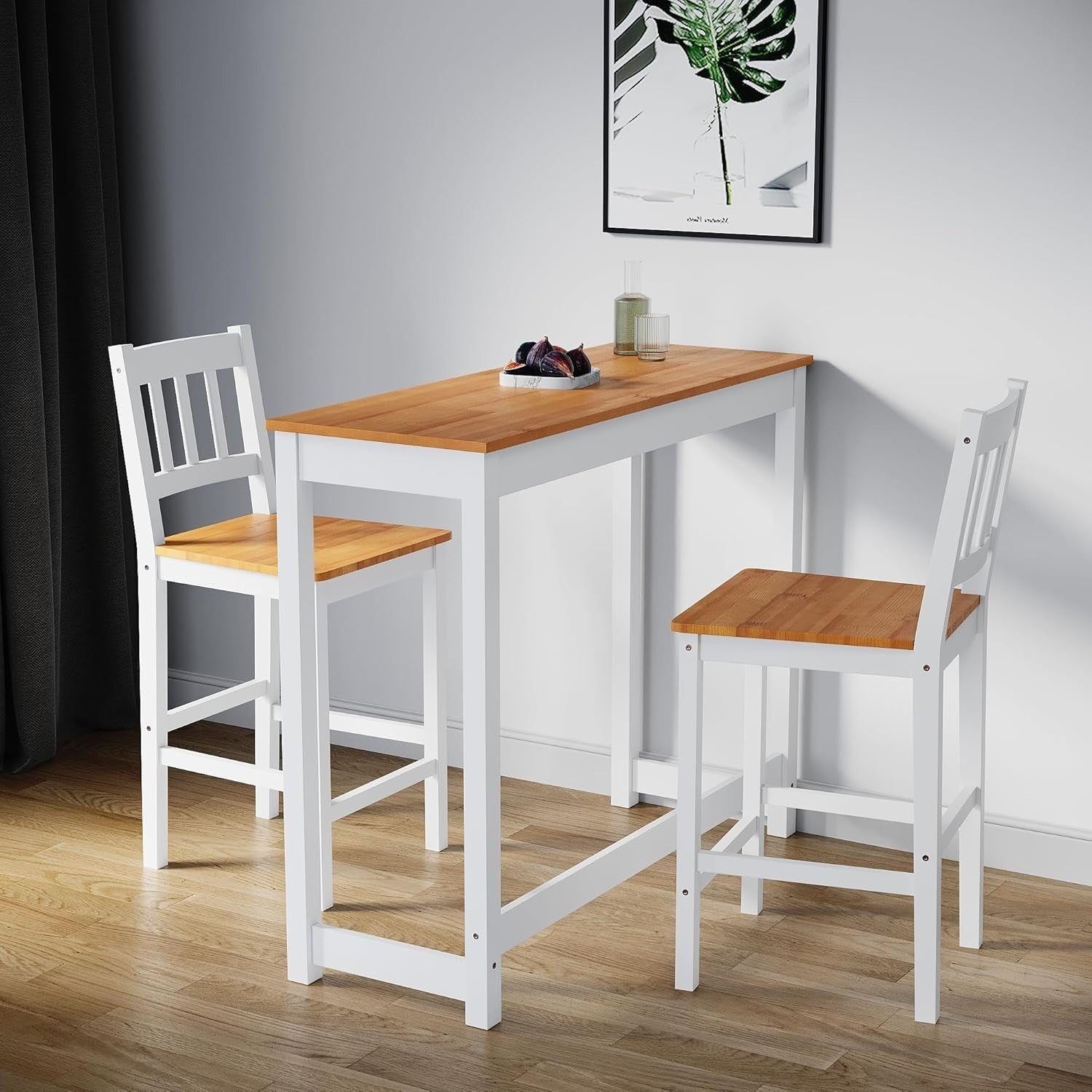 Solid Pine Wood Bar Table & 2 Stools Set | Compact, Rustic, Easy Assembly
