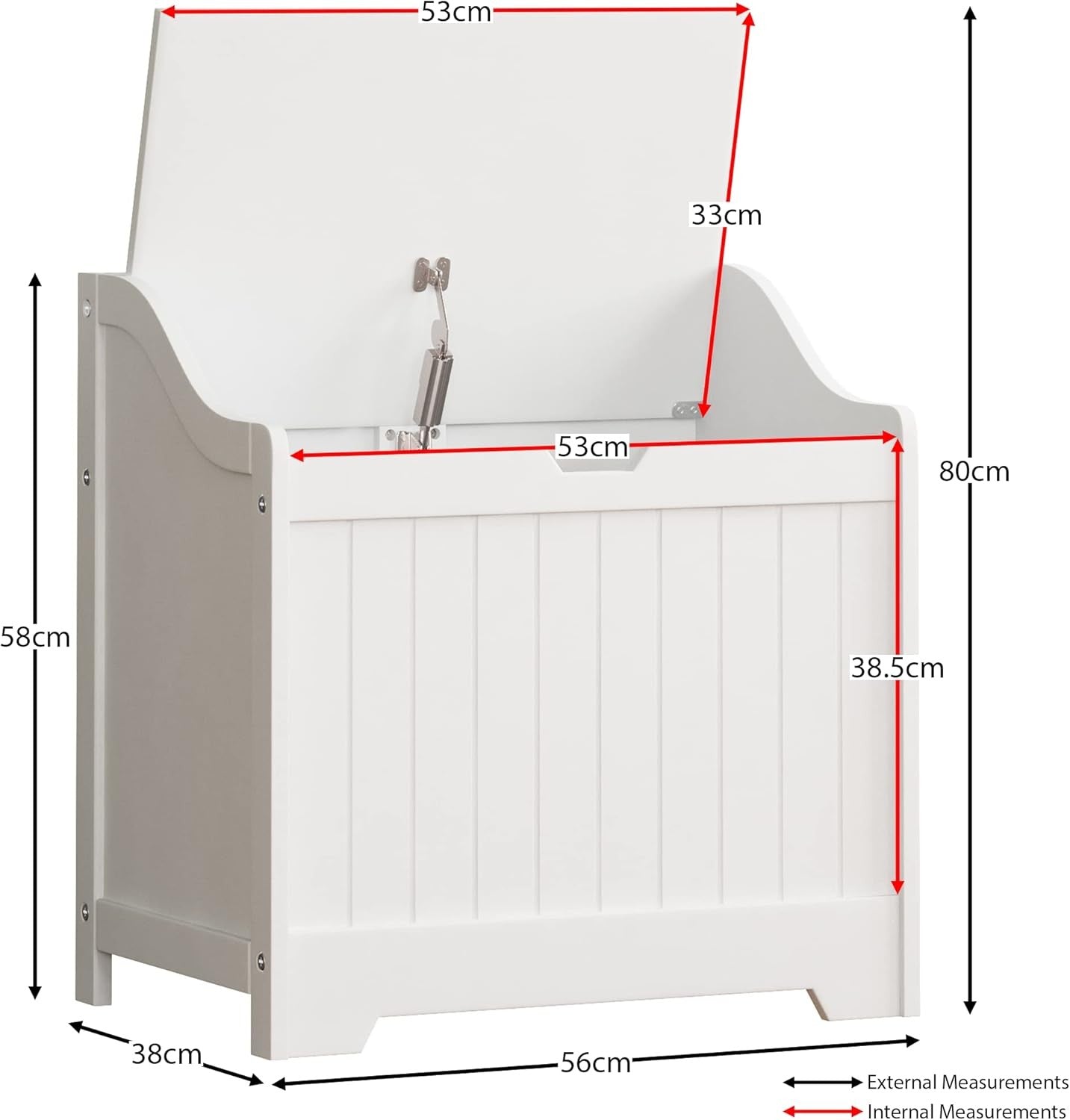 Bathroom Laundry Cabinet Storage Chest with Wooden Basket White MDF