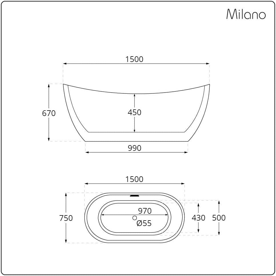 White Double Ended Freestanding Slipper Bath 1500x750mm Copper Overflow