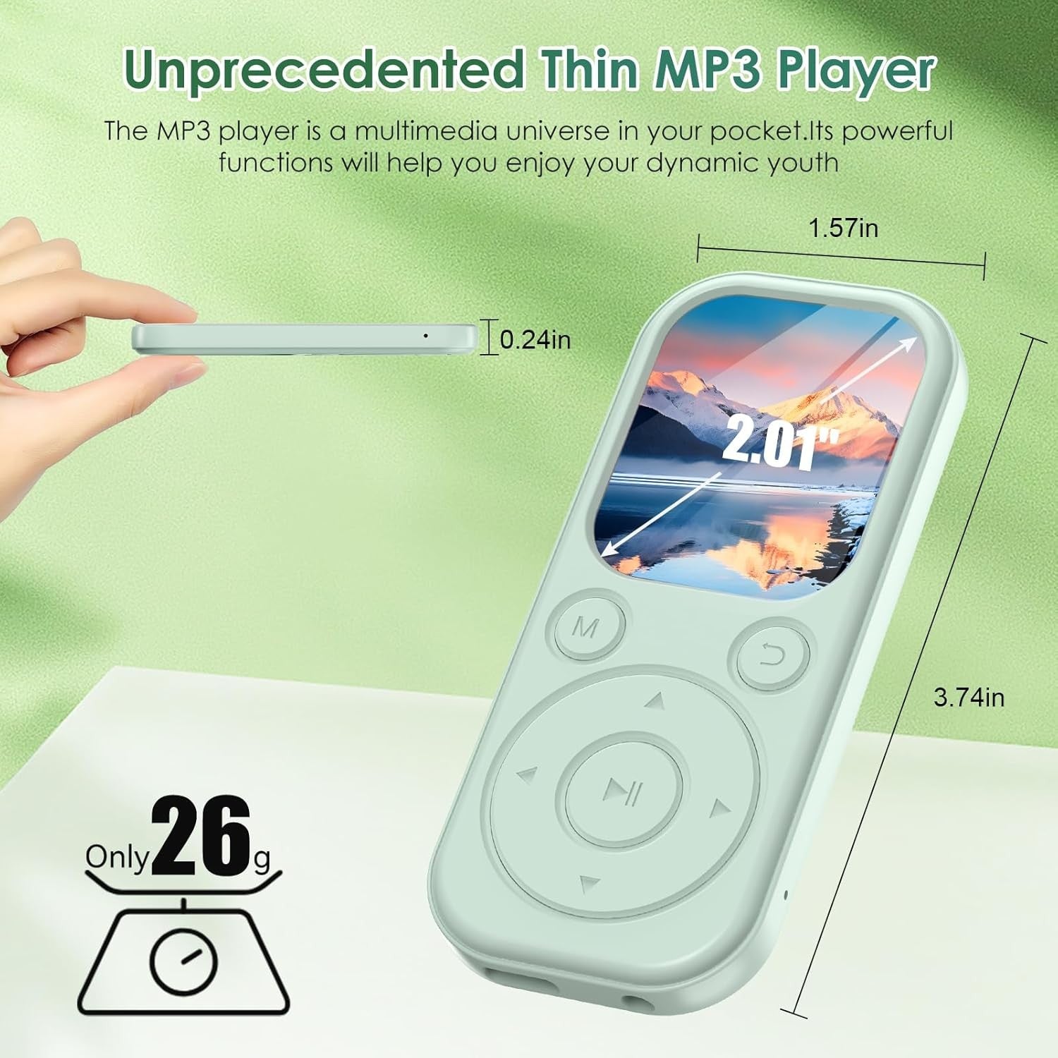 64GB Bluetooth MP3 Player Green 2.01" HD Screen FM Radio