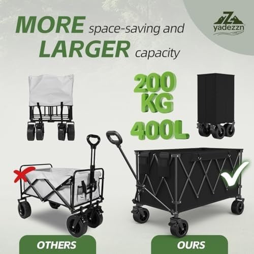400L Extra Large Folding Camping Trolley Wagon Beach Cart 10cm Wheels