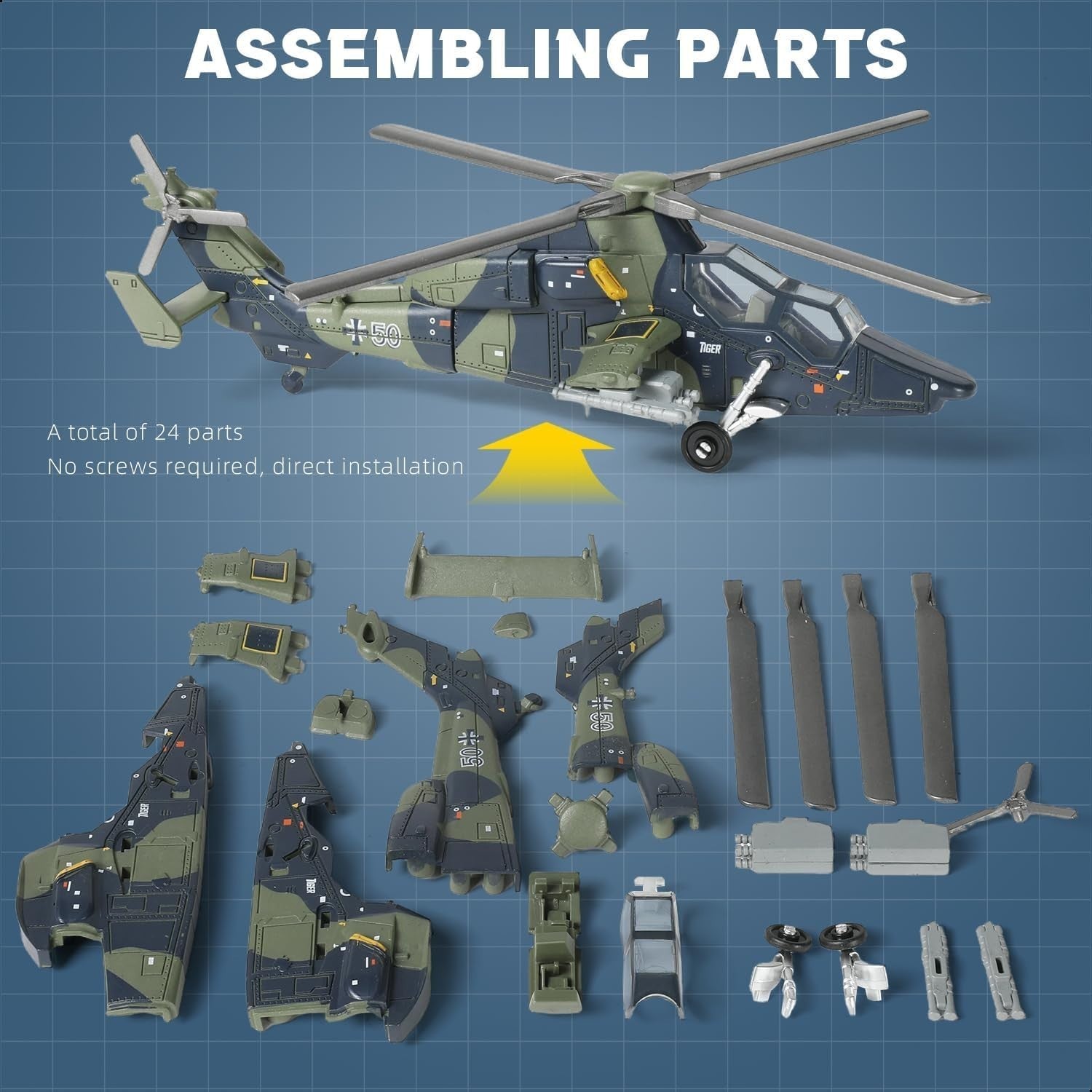 1:72 Scale EC-665 Army Helicopter Model Kit | DIY Military Toy with Movable Part