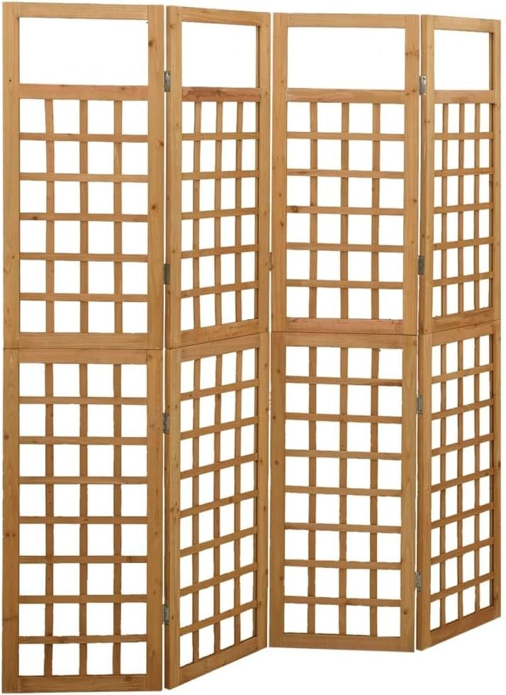 Solid Fir Wood 4-Panel Folding Room Divider Trellis Privacy Screen 161x180cm