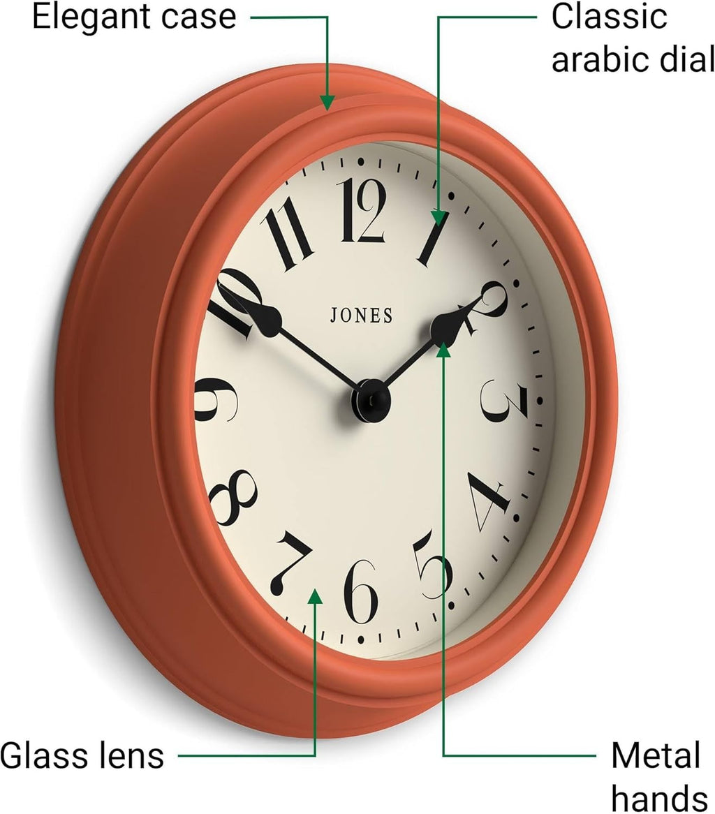 23cm Orange Wall Clock Modern Retro Design | Quiet Quartz | Kitchen Bedroom