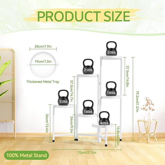 6 Tier Tall White Metal Plant Stand Indoor Outdoor Corner Flower Shelf