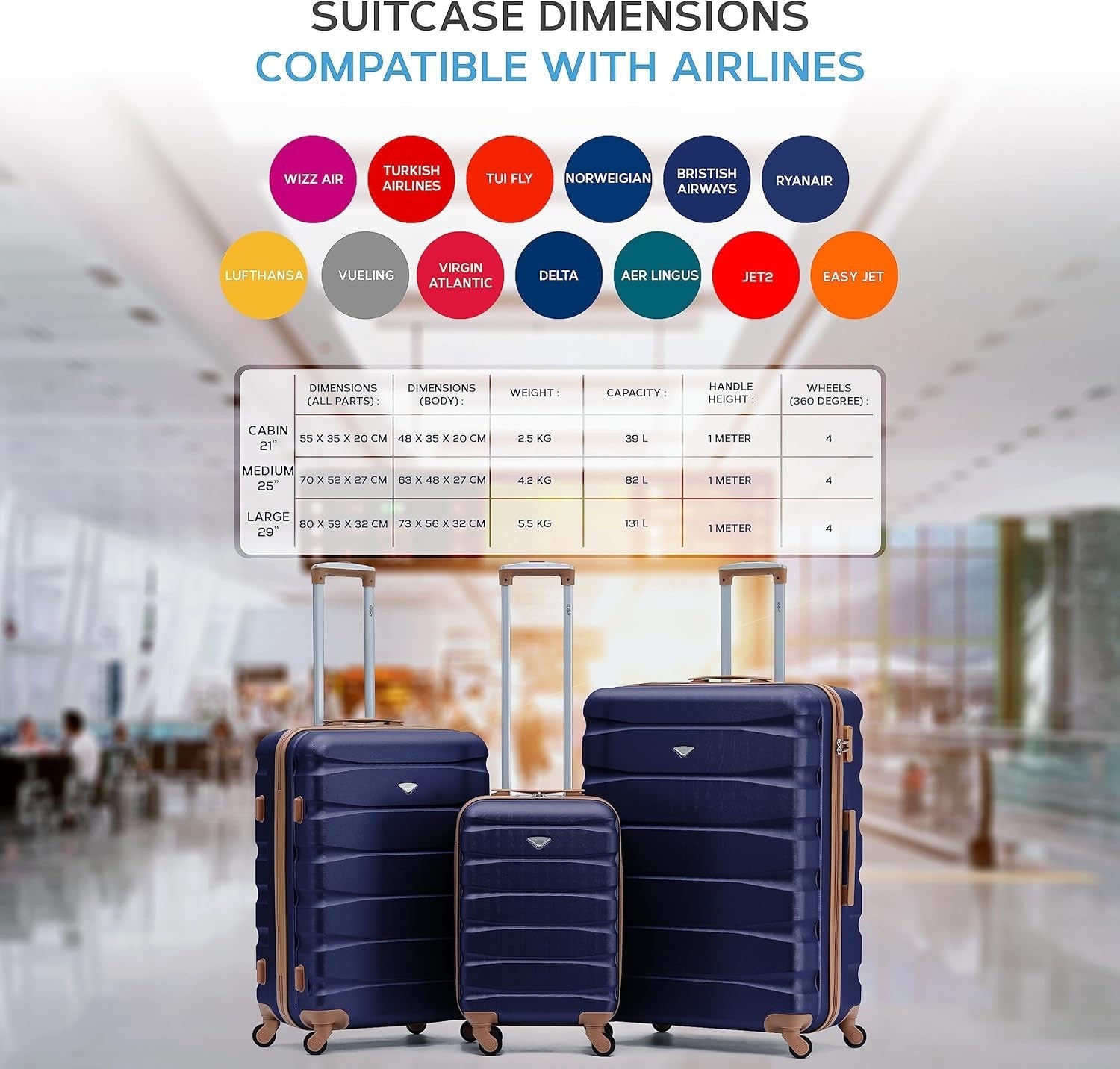 Medium 25” ABS Check In Luggage Lightweight Hard Case Spinner Wheels