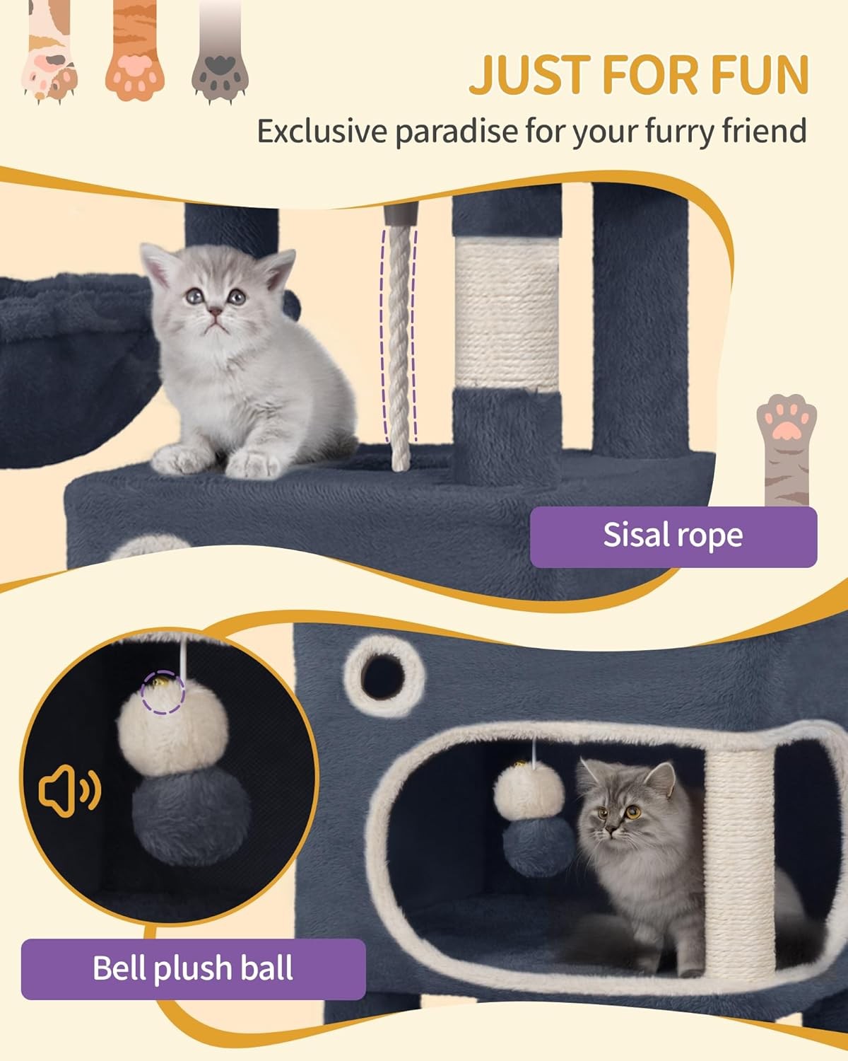 Hzuaneri 180 cm Cat Tree for Indoor Cats, Cat Tower, Multi-Level Cats Condo with