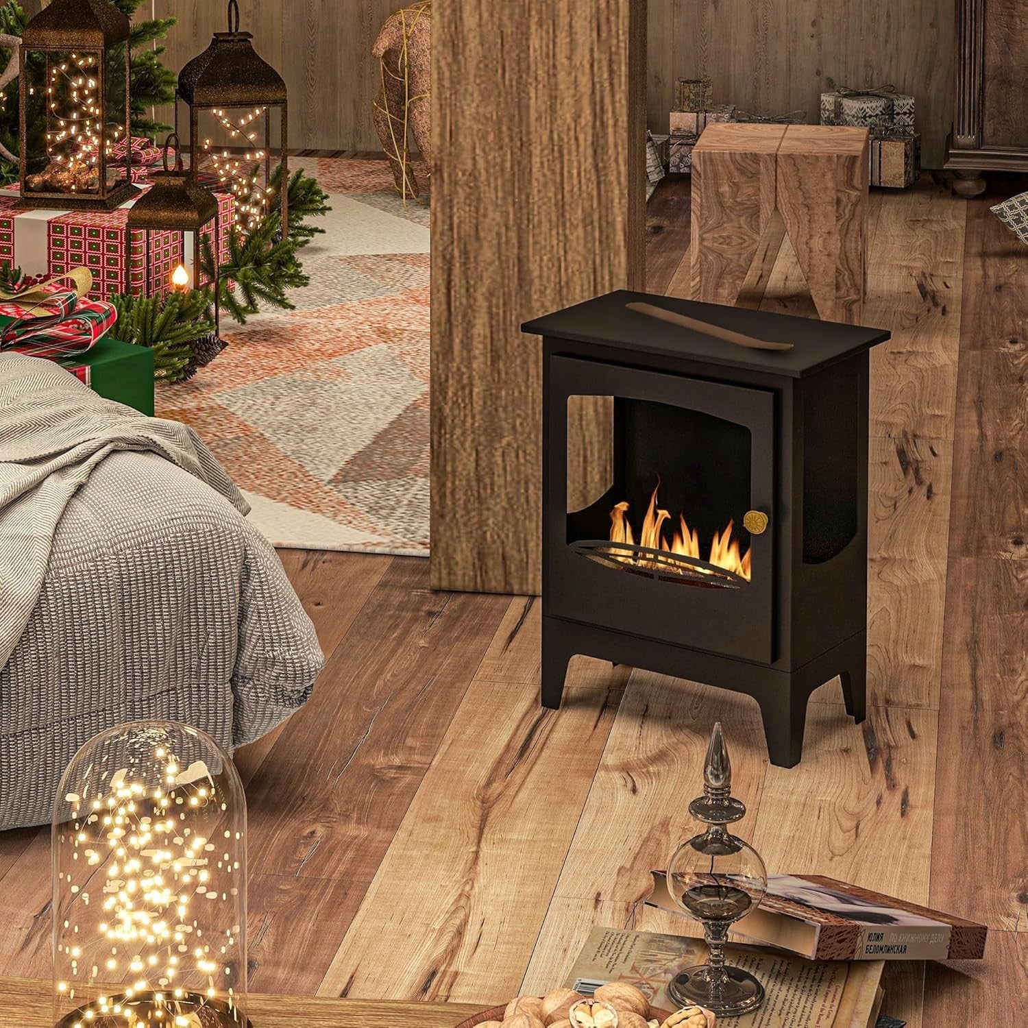 Freestanding Ethanol Fireplace Indoor Burner 1.2L Tank 3Hrs Flame Heater