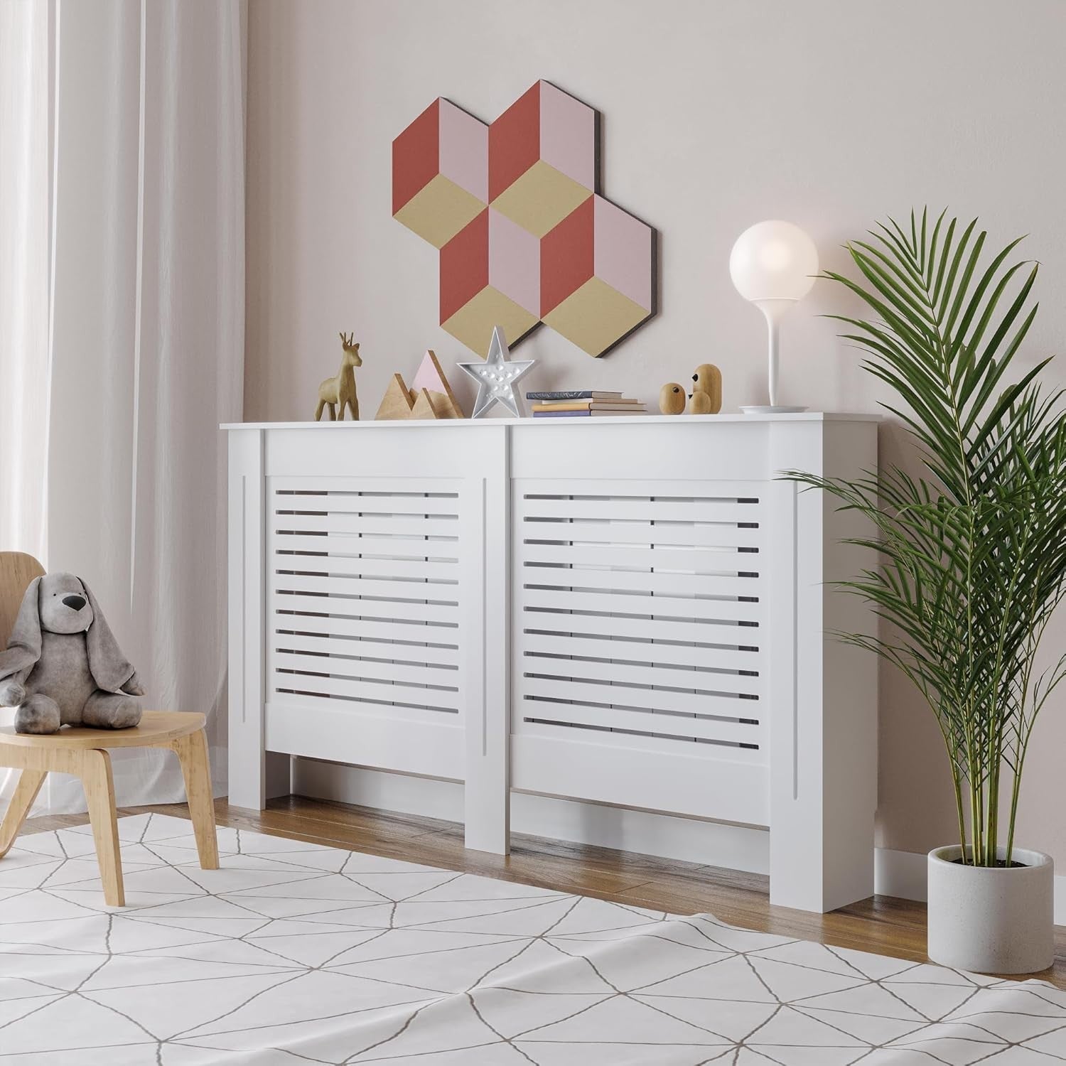 Modern Wooden Radiator Cover MDF Grill Cabinet Shelf | White Large | Decorative