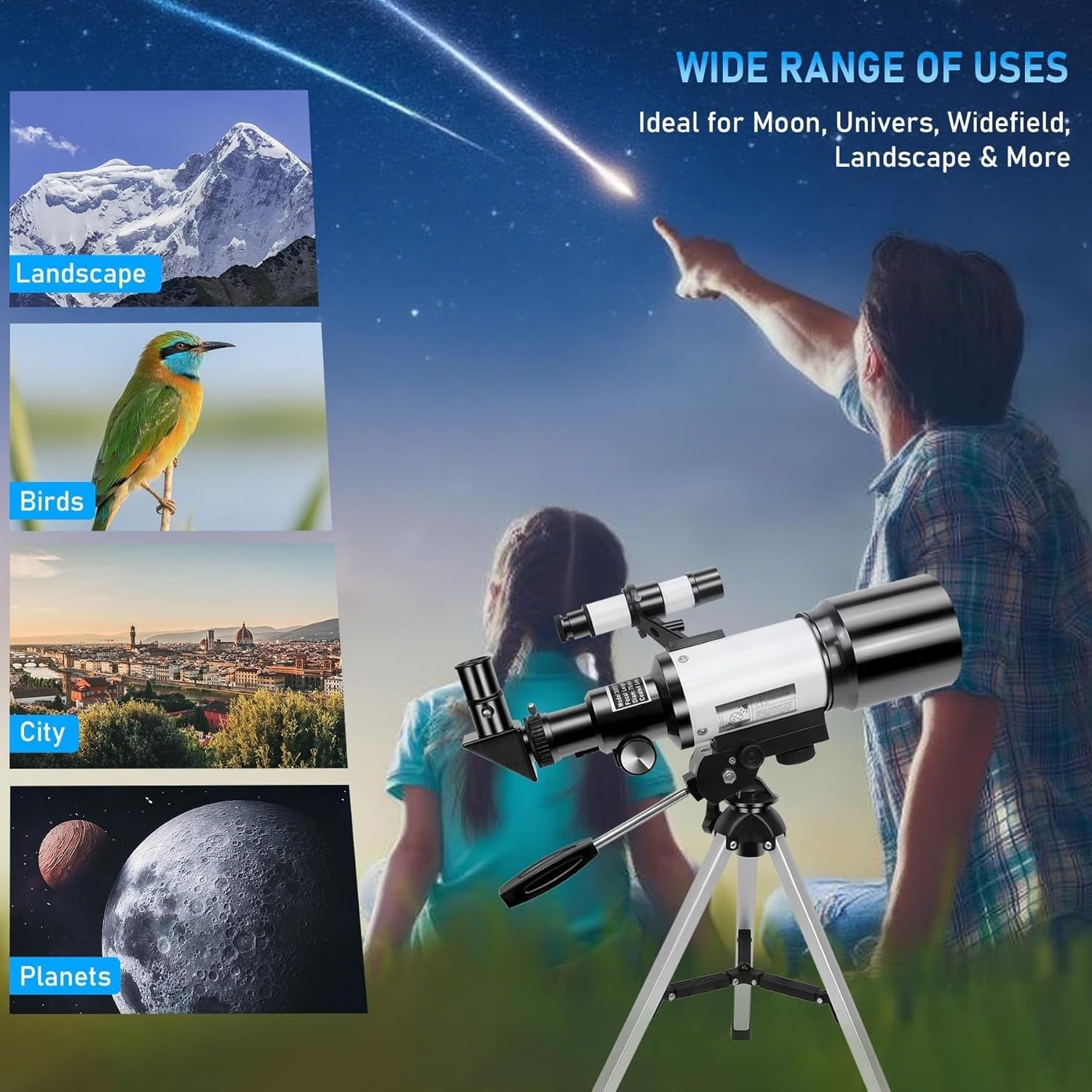 Portable 70mm Kids & Adults Telescope 150X Refractor with Tripod & Phone Mount