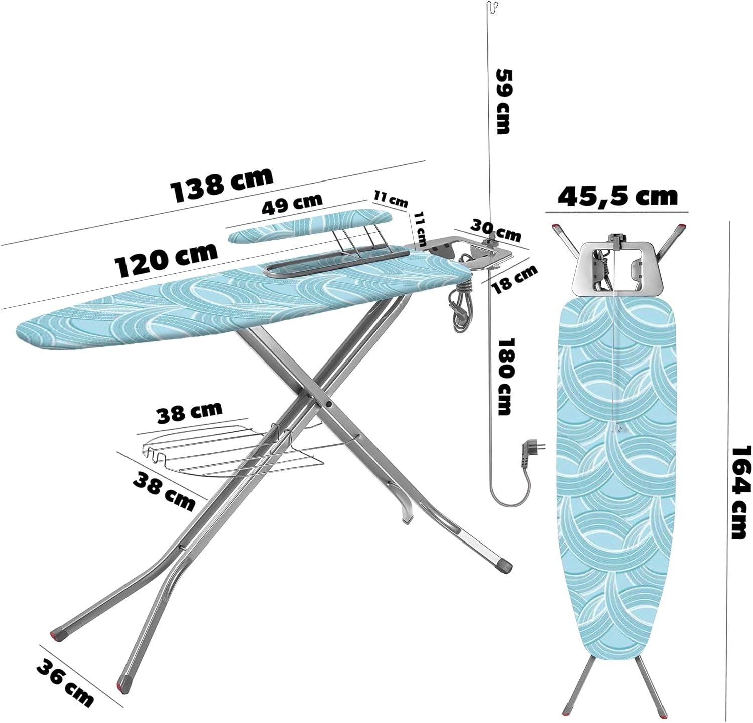 Extra Large Ironing Board with Sleeve Board Height Adjustable Folding