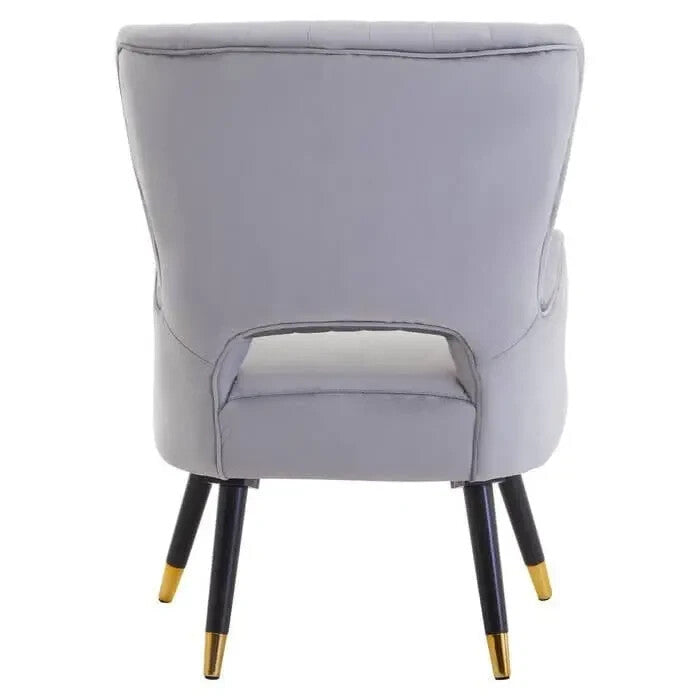 Grey Velvet Armchair Cut Out Back Gold Tip Legs Lounge Bedroom Chair
