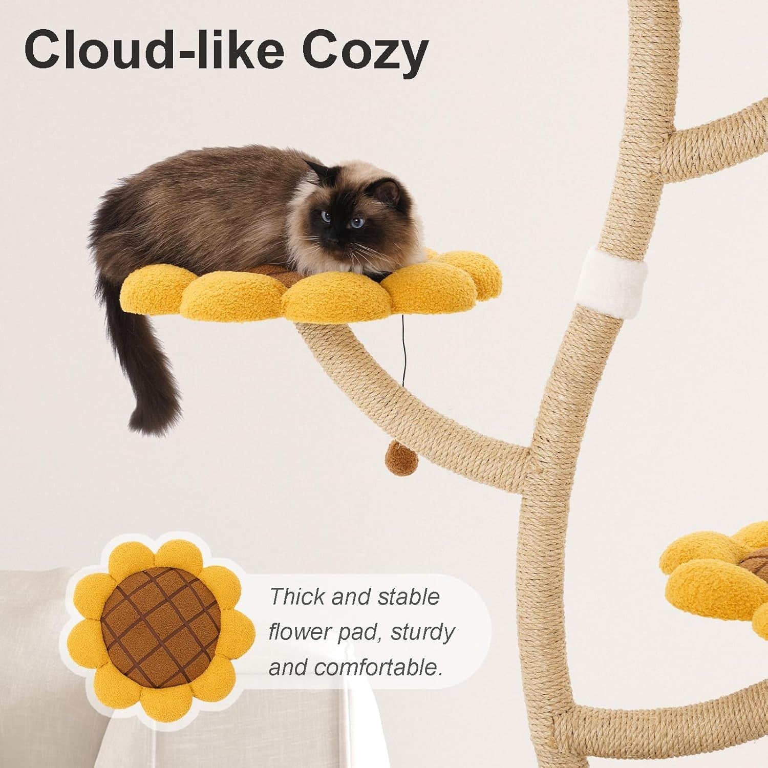 Sunflower Cat Tree 4-Level Wooden Tower Scratching Posts Indoor Climber