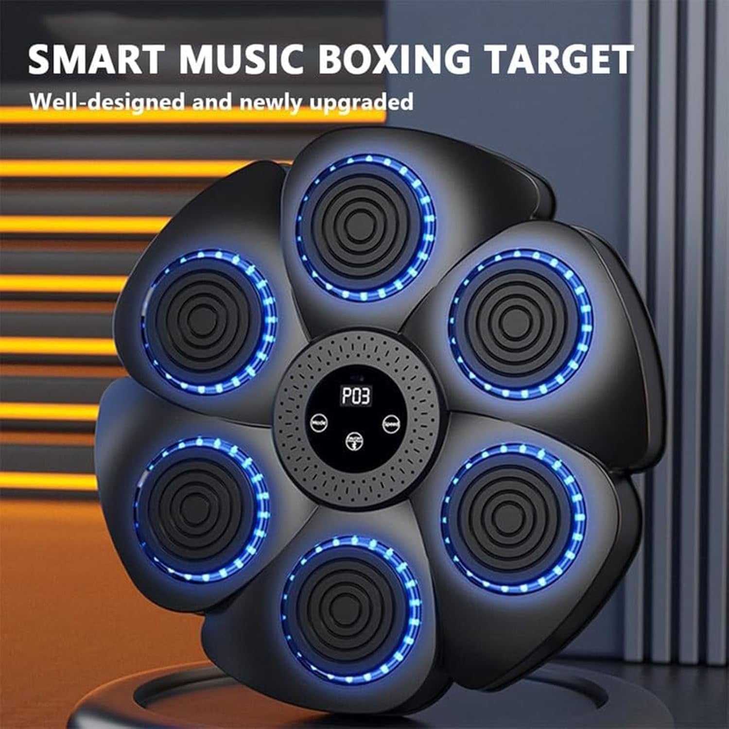 Black Music Boxing Machine Blue LED Bluetooth Wall Punch Trainer 9 Speed