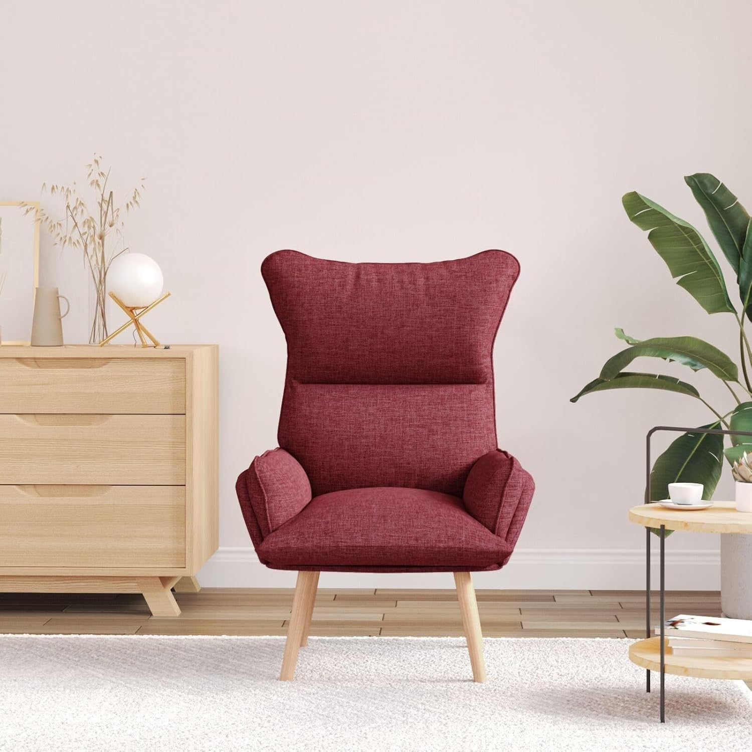 Ergonomic Wine Red Recliner Chair with Removable Cushion & Wooden Legs