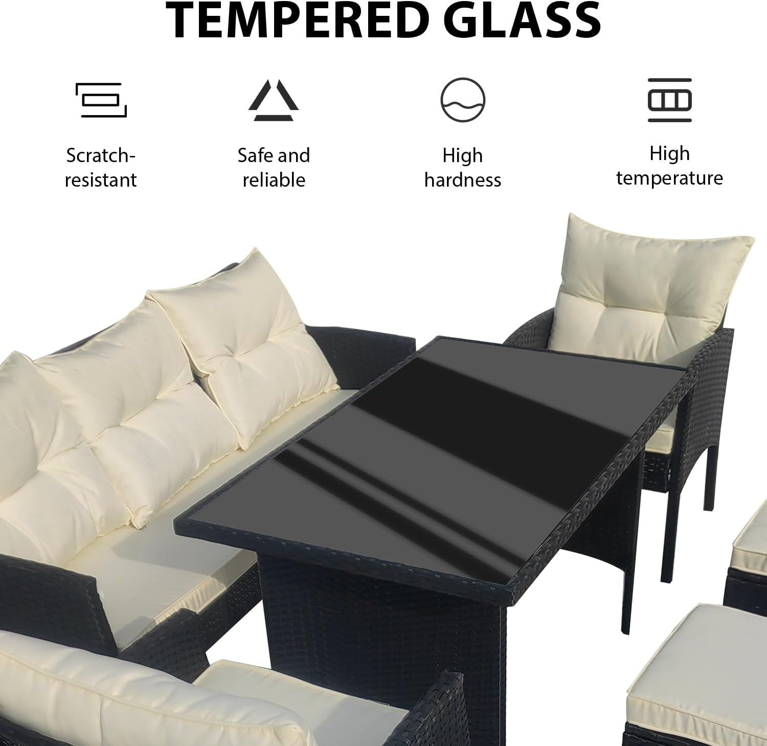 Black Rattan Garden Furniture Set 6 Seater Cushions Sofa Outdoor Patio
